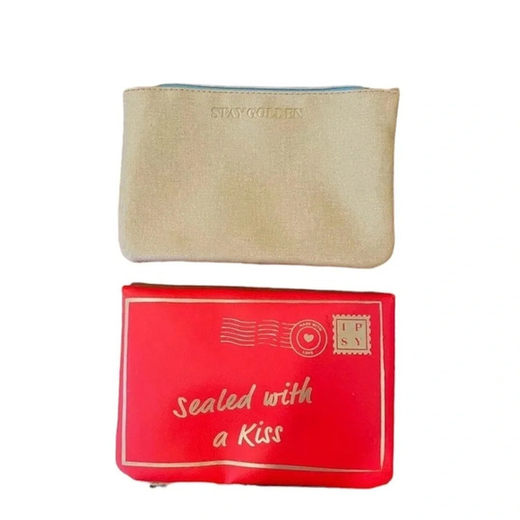 ipsy Handbags - Pair of ipsy Glam Bags seasonal makeup bags sealed with a kiss stay golden 7.25”